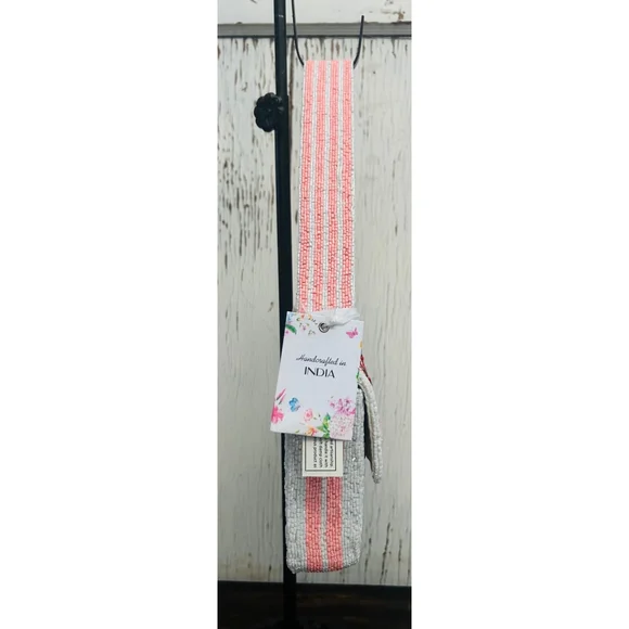 Handcrafted in India Viral Beaded Cherries Cherry Pink Striped Shoulder Bag - Picture 5 of 11